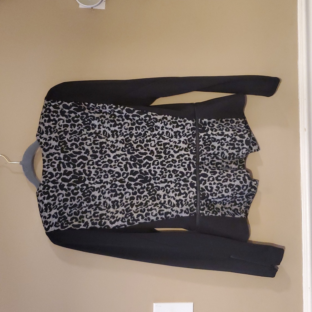 Rebecca Taylor Convertible Black Gray Leopard Print Peplum Knit Blazer Size 8 - Picture 5 of 11